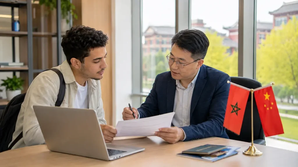 Moroccan student discussing legal work-study authorization in China